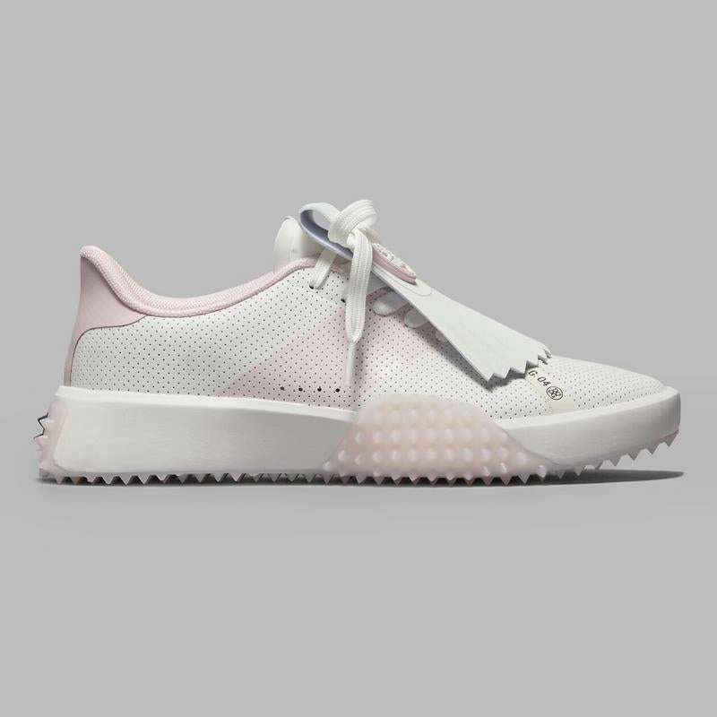G/FORE Saddle Stripe Kiltie Golf Shoe - Snow/Blush women's performance golf shoes