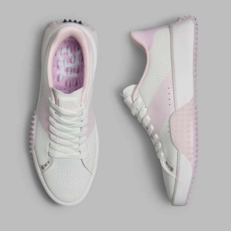 G/FORE Saddle Stripe Kiltie Golf Shoe - Snow/Blush women's performance golf shoes
