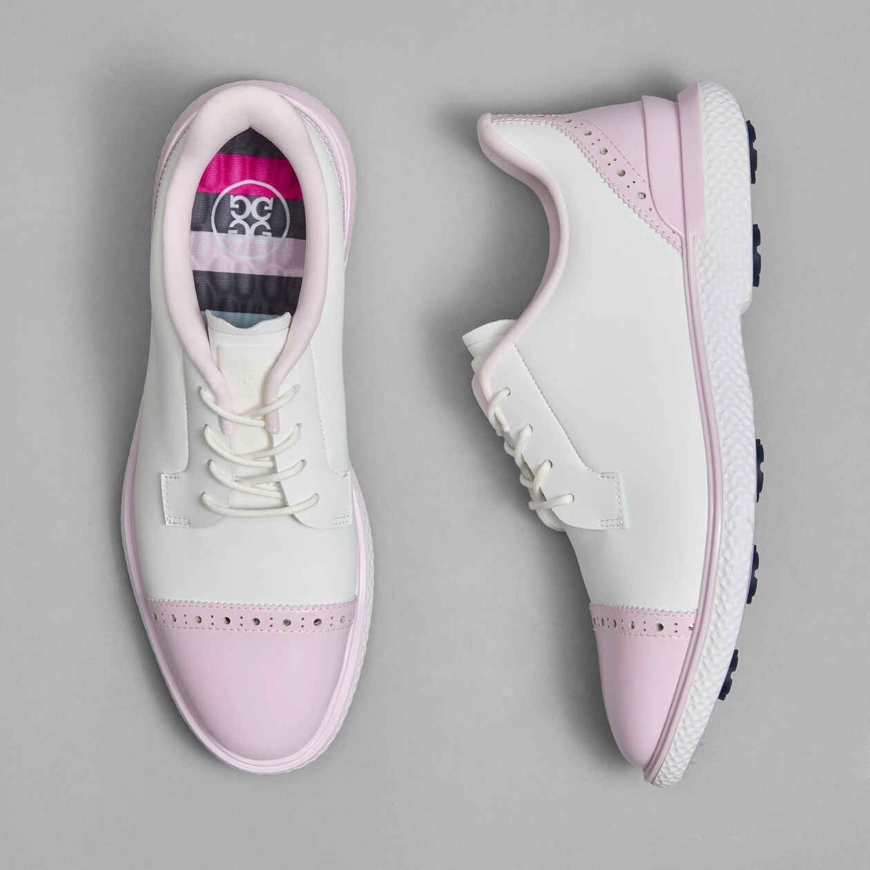 G/FORE WOMEN'S GALLIVAN2R BROGUE KILTIE CAP TOE GOLF SHOE - SNOW / BLUSH Women's High-Performance Golf Shoes