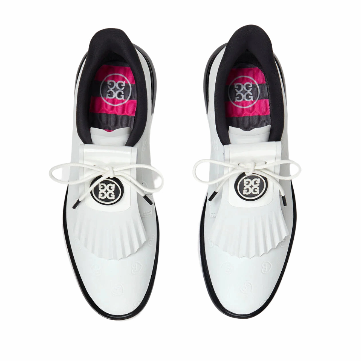 G/Fore Women's Gallivan2r Debossed Heart G's Kiltie Golf Shoe - Snow/Onyx Ladies' Spikeless Golf Sneakers