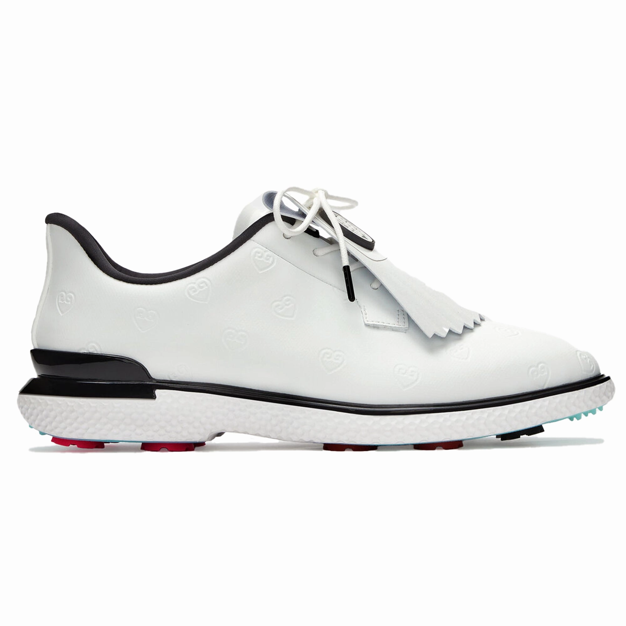 G/Fore Women's Gallivan2r Debossed Heart G's Kiltie Golf Shoe - Snow/Onyx Ladies' spikeless golf sneakers