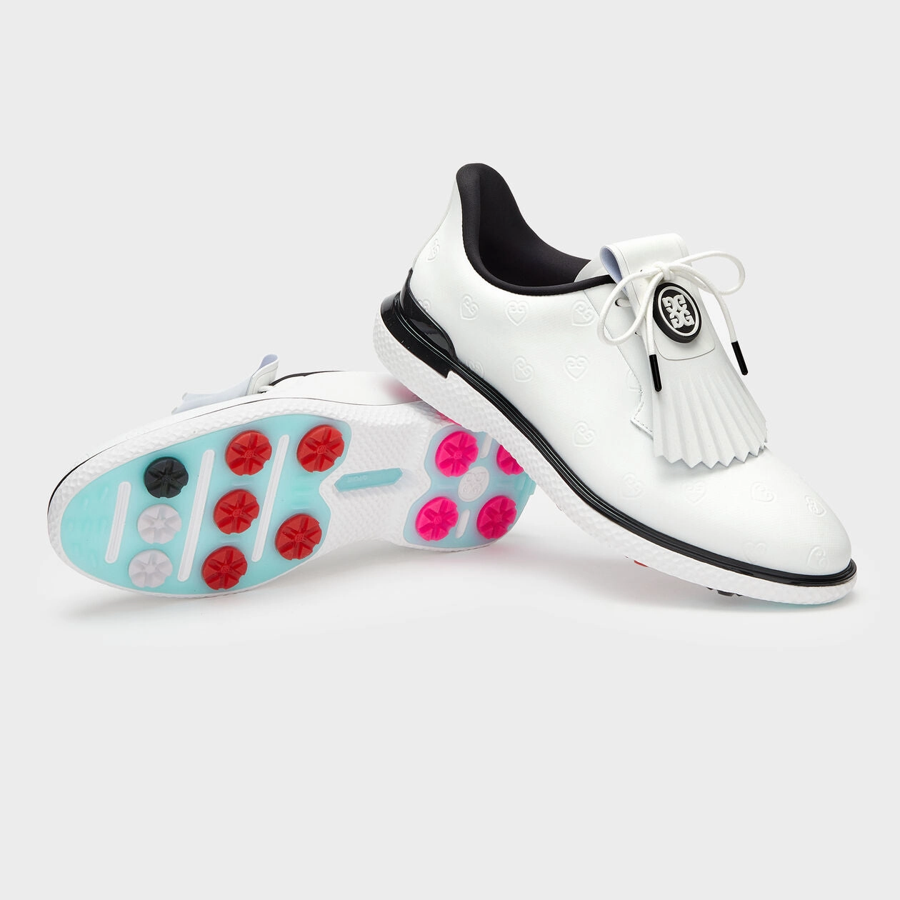 G/Fore Women's Gallivan2r Debossed Heart G's Kiltie Golf Shoe - Snow/Onyx Ladies' Spikeless Golf Sneakers