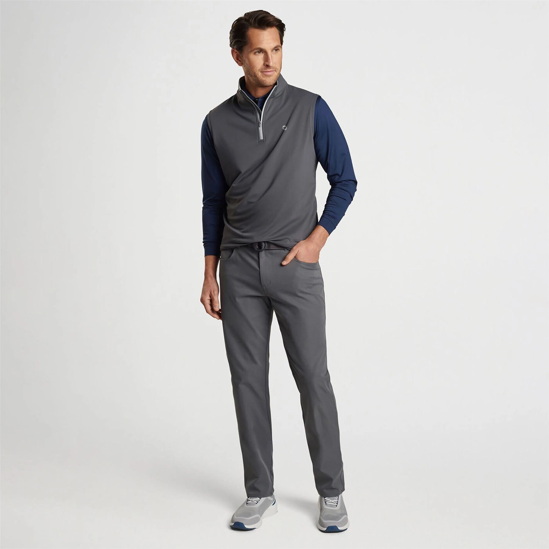 Galway Stretch Loop Ty Quarter Zip Vest Iron Peter Millar Menswear Collection