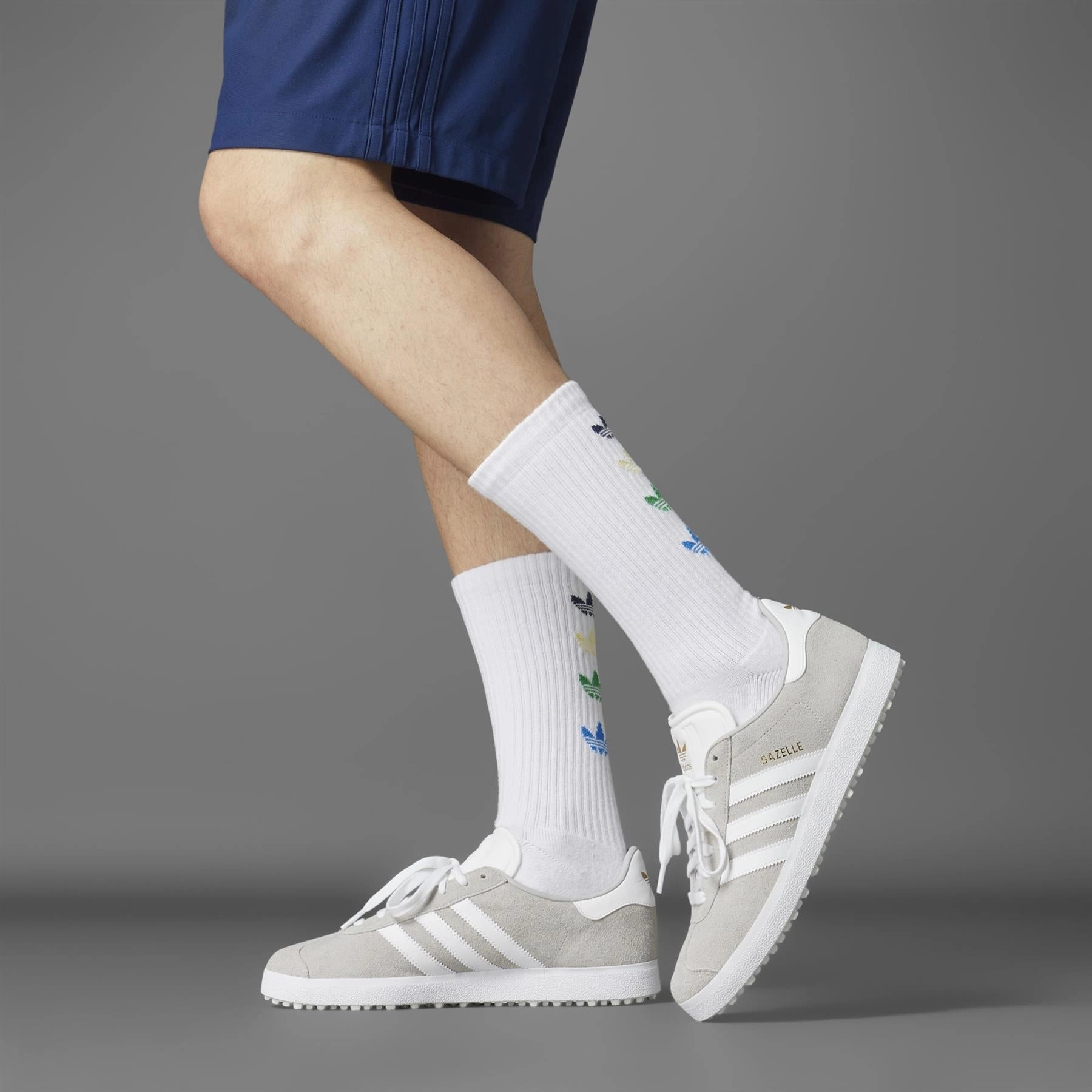 Gazelle Spikeless Golf Shoes Grey/White/Gold Adidas Men's Apparel
