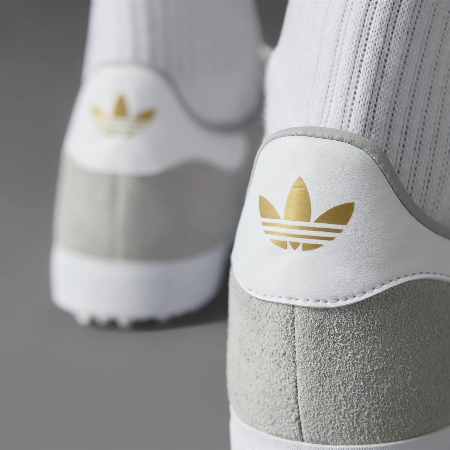 Gazelle Spikeless Golf Shoes Grey/White/Gold Adidas Men's Apparel