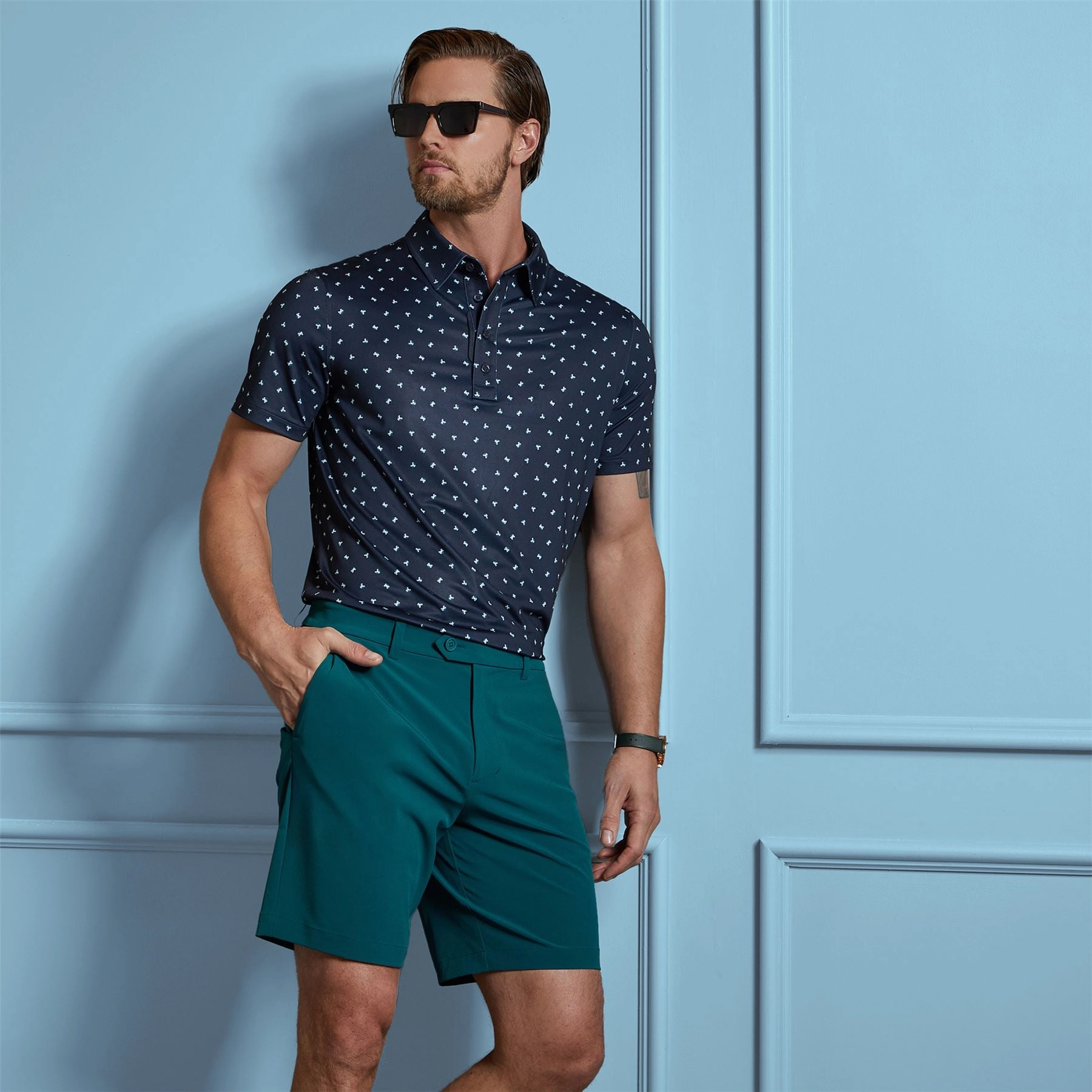 Geometric Floral Tech Jersey Polo Twilight G/Fore Men's Fashion