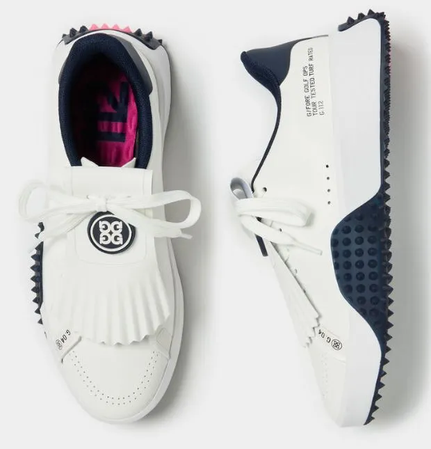 G/FORE LEATHER KILTIE G.112 P.U. GOLF SHOE IN SNOW/TWILIGHT women's classic golf shoes