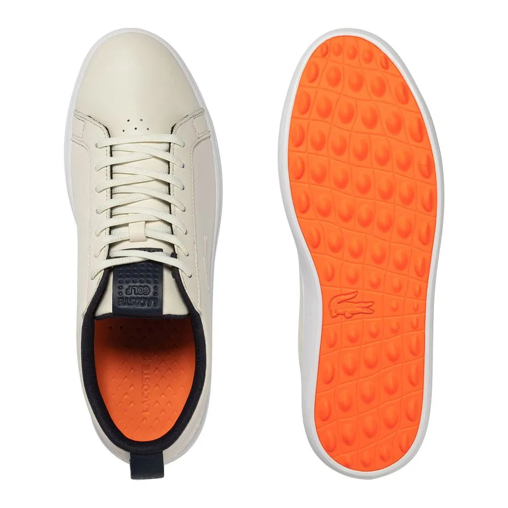 Lacoste G Elite Synthetic Spikeless Golf Shoes Off White/White - 23 Men Arch-Friendly Footwear, Shock Resistant Shoes, All-Day Wear Sneakers