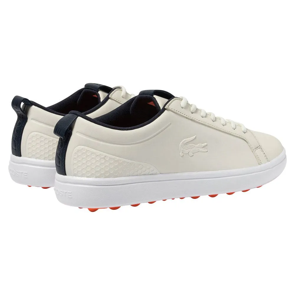 Lacoste G Elite Synthetic Spikeless Golf Shoes Off White/White - 23 Men Padded Collar Shoes, Non-Marking Sole Shoes, Classic Athletic Look