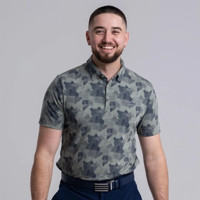 Go-To Printed Polo Silver Green/Navy Adidas men's athletic apparel