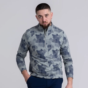Go-To Printed Quarter Zip Mid Layer Silver Green Adidas men's athletic apparel