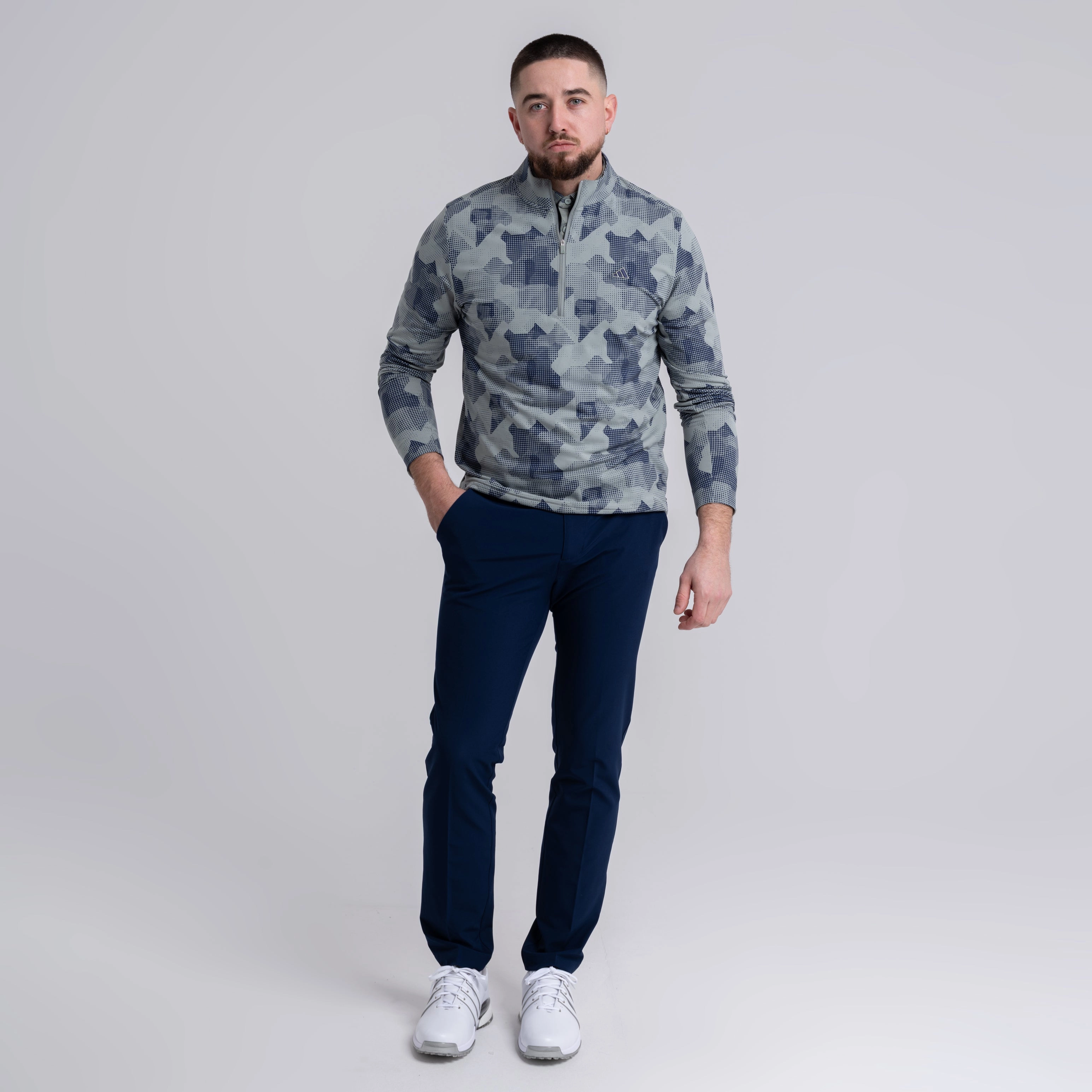 Go-To Printed Quarter Zip Mid Layer Silver Green Adidas Men's Sportswear
