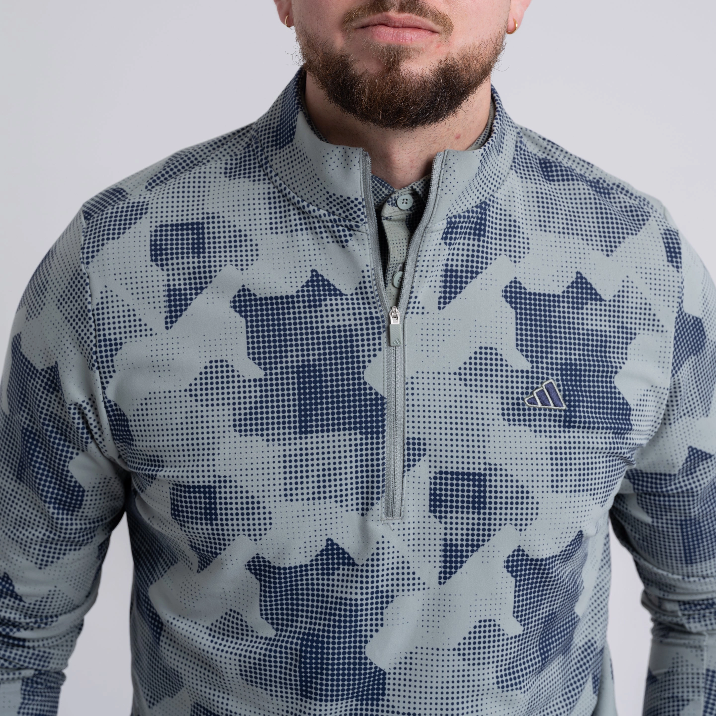 Go-To Printed Quarter Zip Mid Layer Silver Green Adidas Men's Sportswear