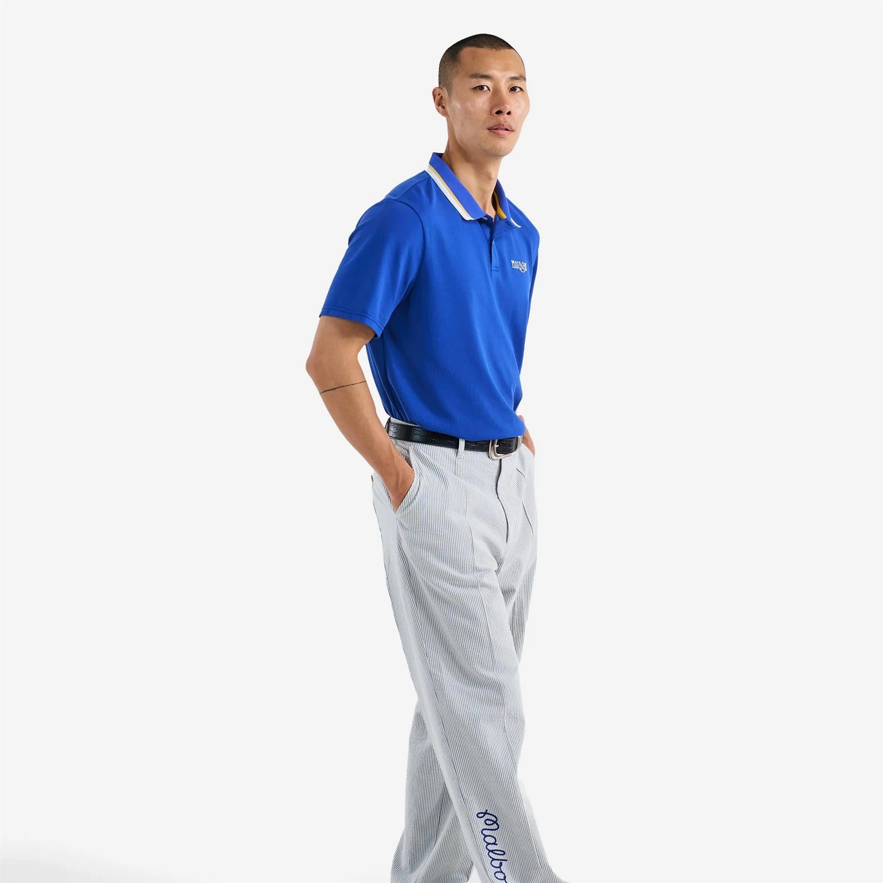 Grasse Pique Polo Blue Malbon Men's Golf Lifestyle Wear