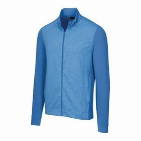 Greg Norman L/S JACQUARD FULL-ZIP Pacific Blue Greg Norman men's golf apparel