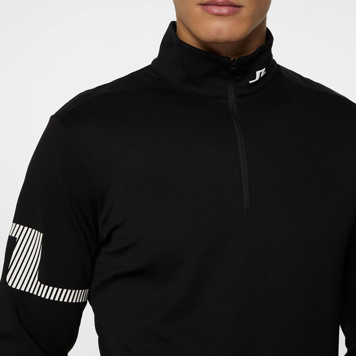 Heath Strike Quarter Zip Mid Layer Black J.Lindeberg Golfwear for Men