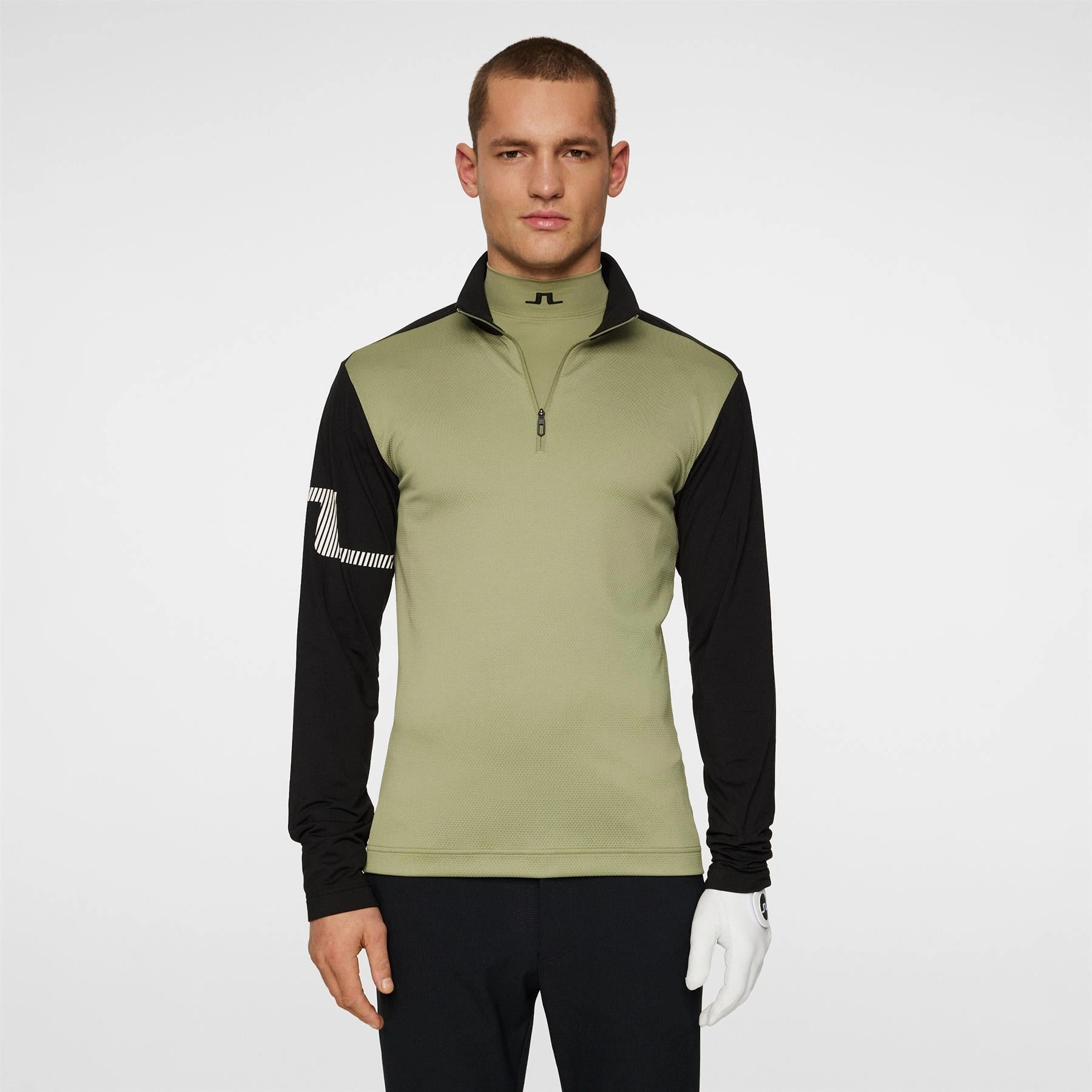 Heath Strike Quarter Zip Mid Layer Oil Green Premium J.Lindeberg menswear