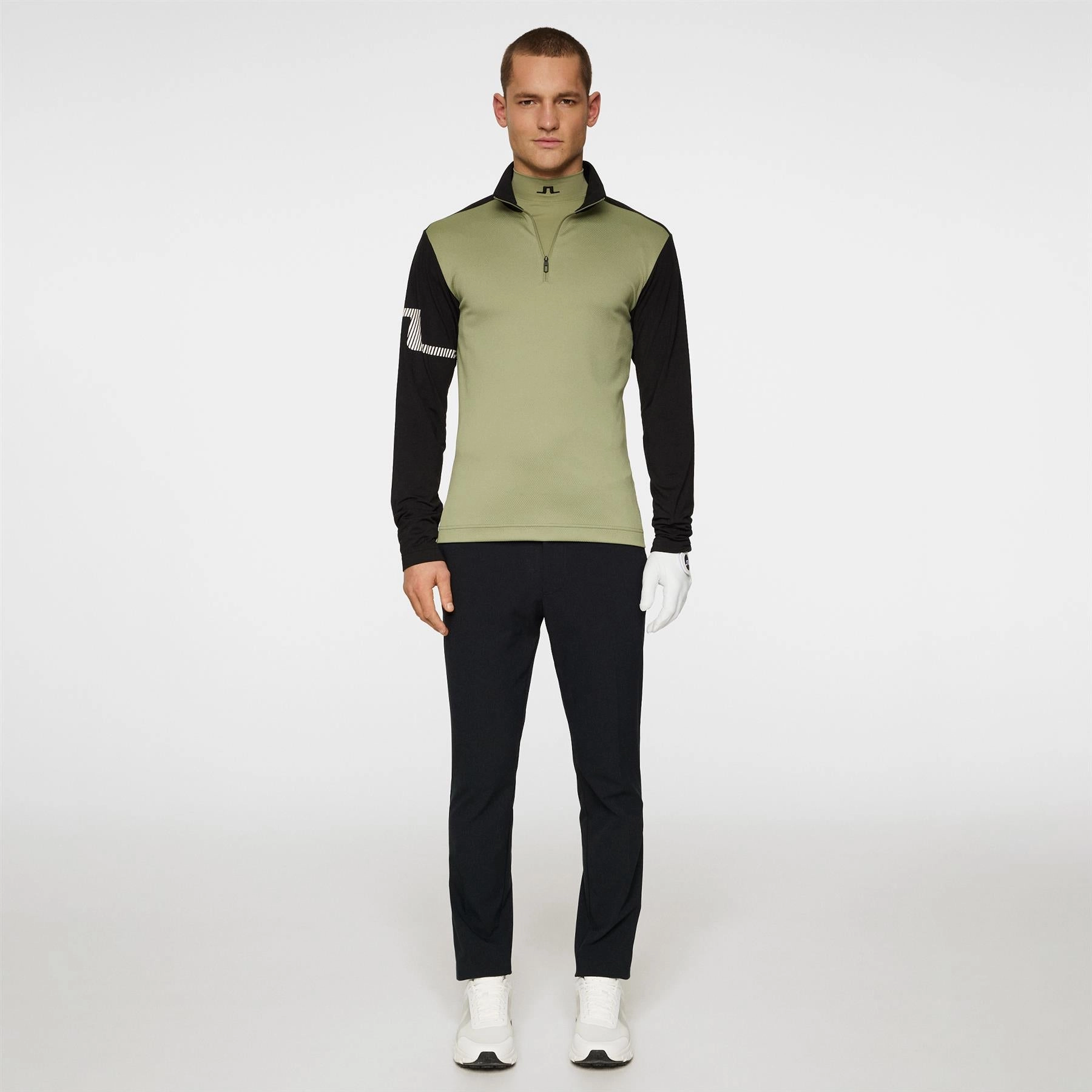 Heath Strike Quarter Zip Mid Layer Oil Green J.Lindeberg Golfwear for Men