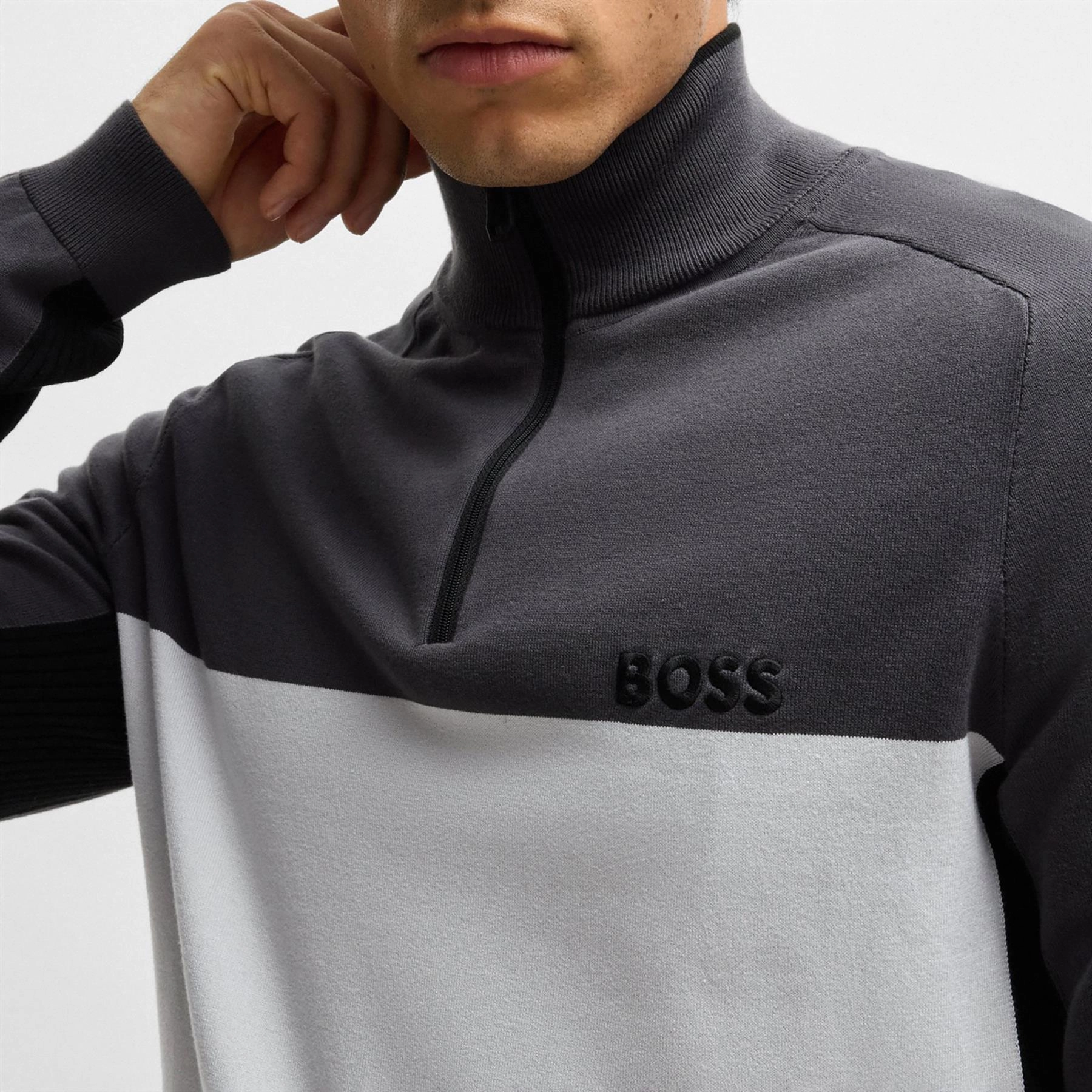 Hydro 1 Quarter Zip Mid Layer Light Grey Boss Men's Fashion