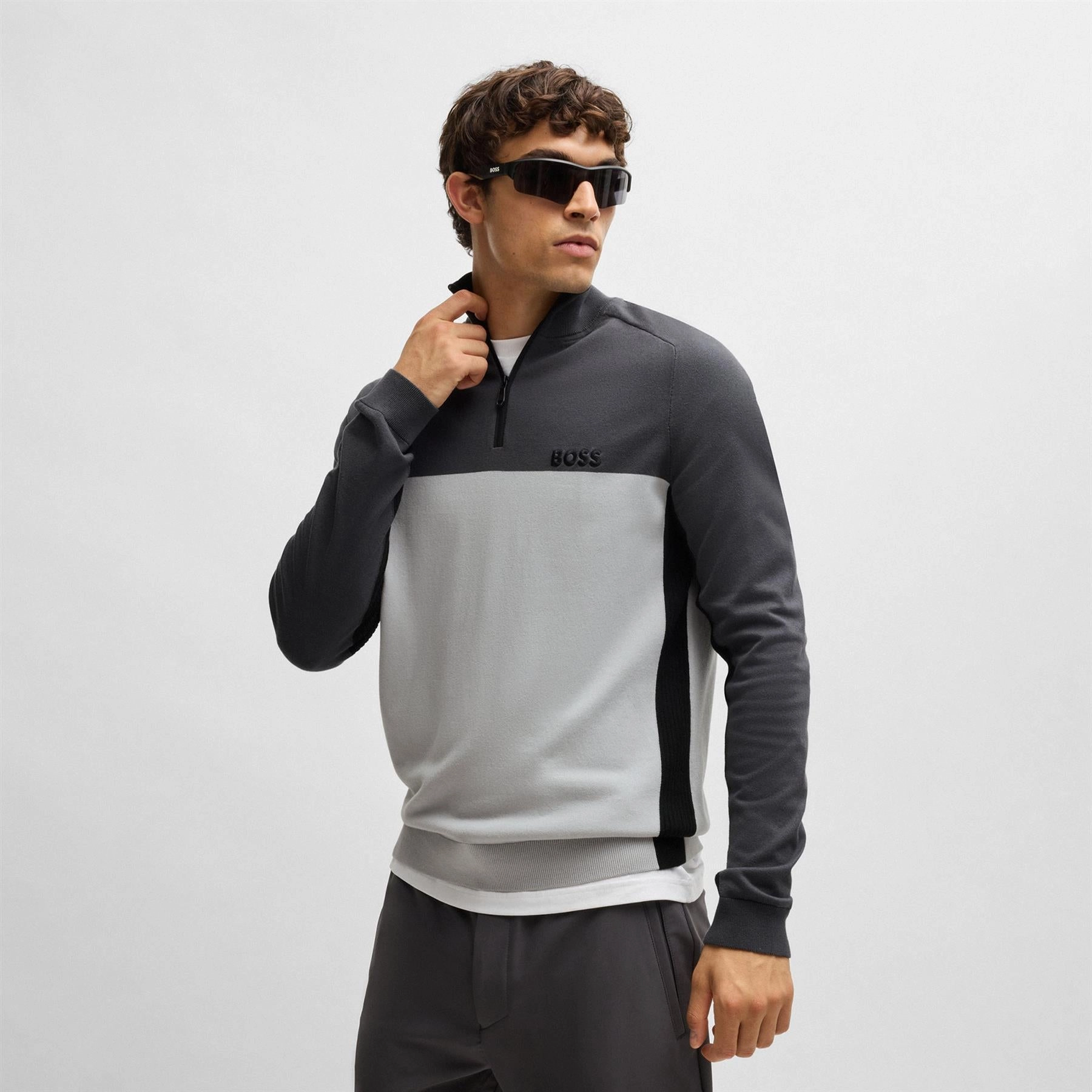 Hydro 1 Quarter Zip Mid Layer Light Grey Boss Men's Fashion