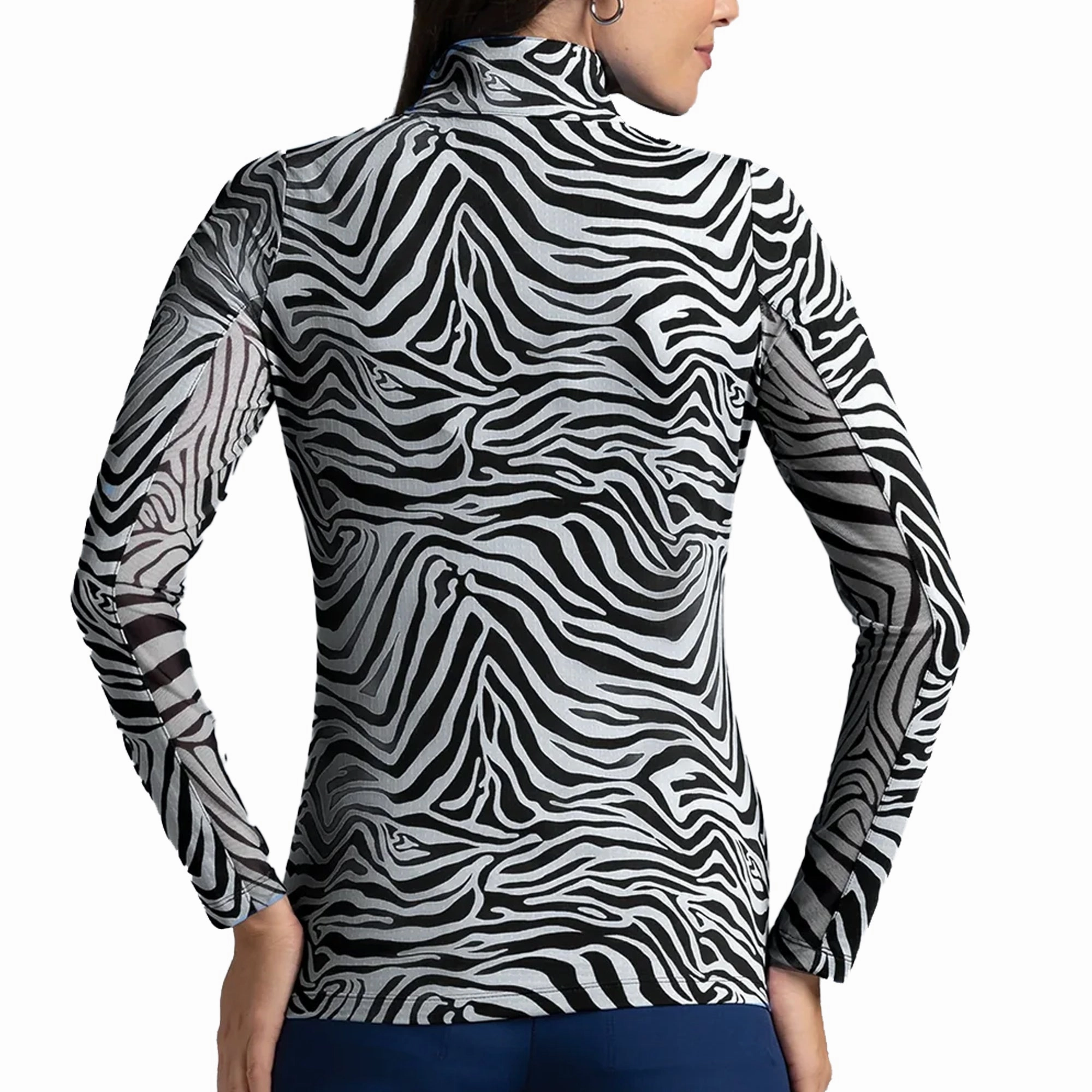 IBKUL Cecilia Print Long Sleeve Mock Neck Top - Black/White Ibkul Women's Activewear