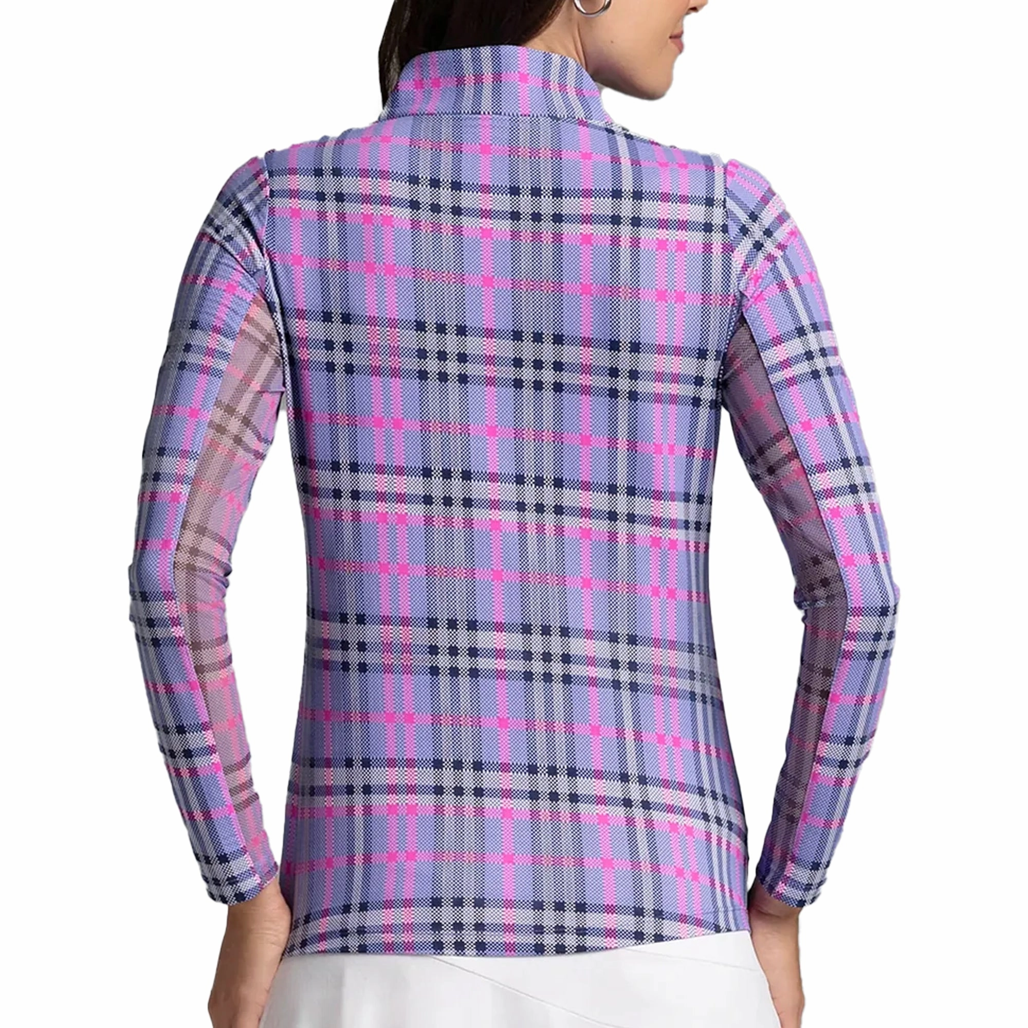 IBKUL Judith Print Long Sleeve mock Neck Top - Lavender/ Hot Pink Ibkul Women's Activewear