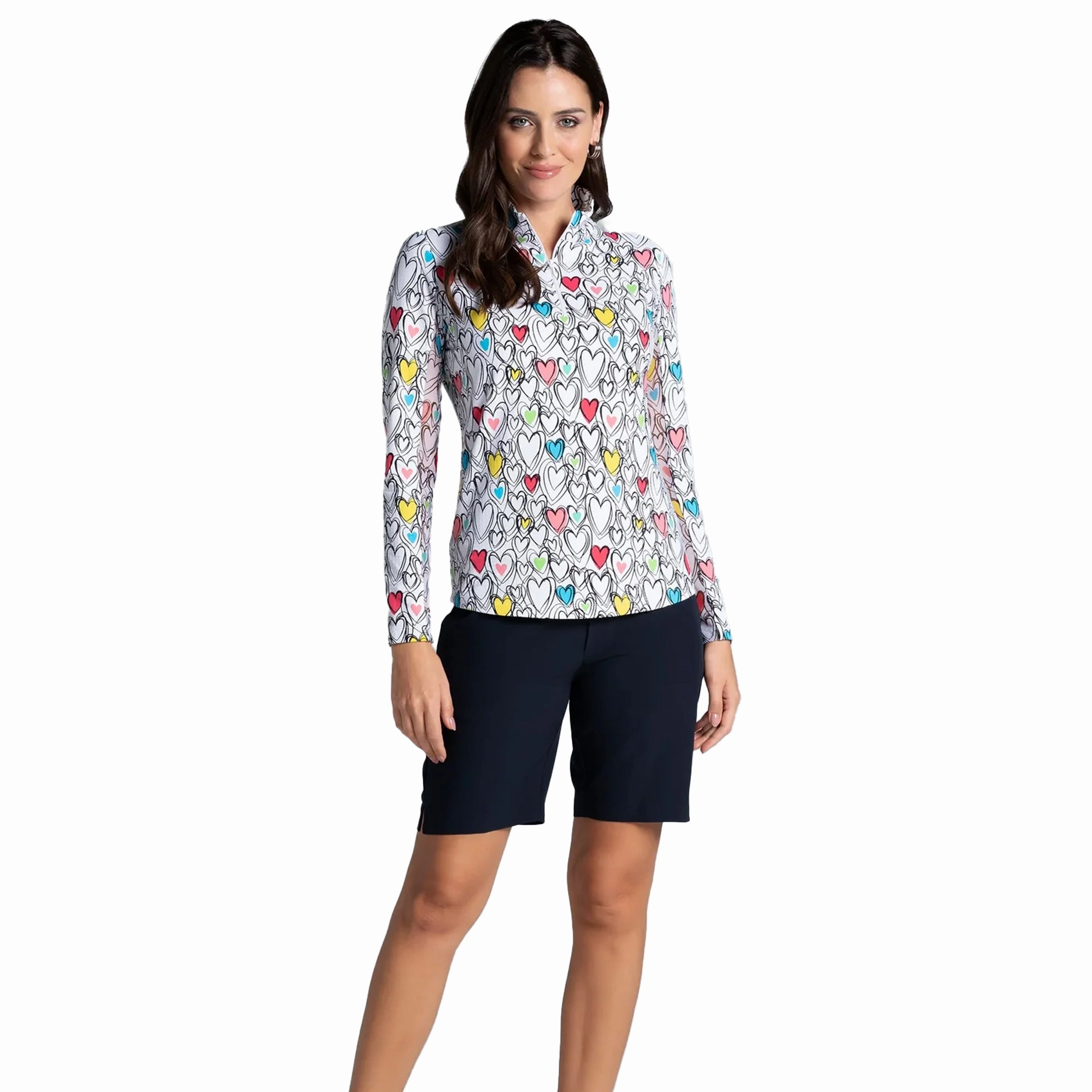 IBKUL Millie Print Long Sleeve Mock Neck Top - Watermelon Multi Ibkul Women's Activewear