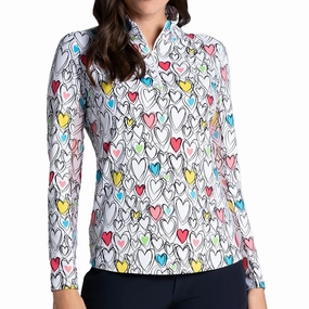 IBKUL Millie Print Long Sleeve Mock Neck Top - Watermelon Multi Ibkul Women's Performance Activewear