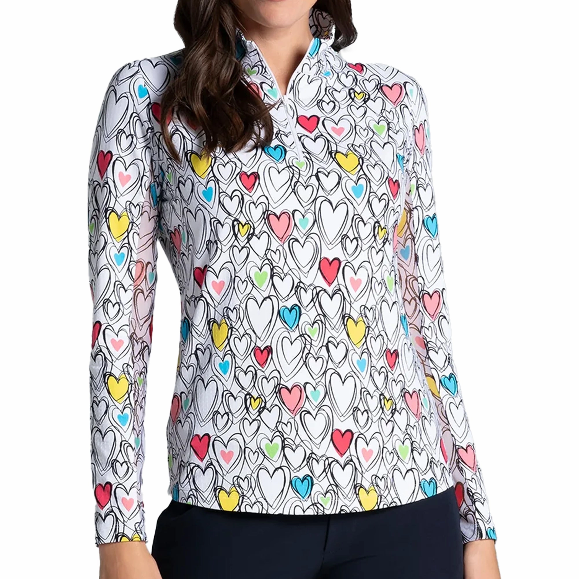 IBKUL Millie Print Long Sleeve Mock Neck Top - Watermelon Multi Ibkul Women's Performance Activewear