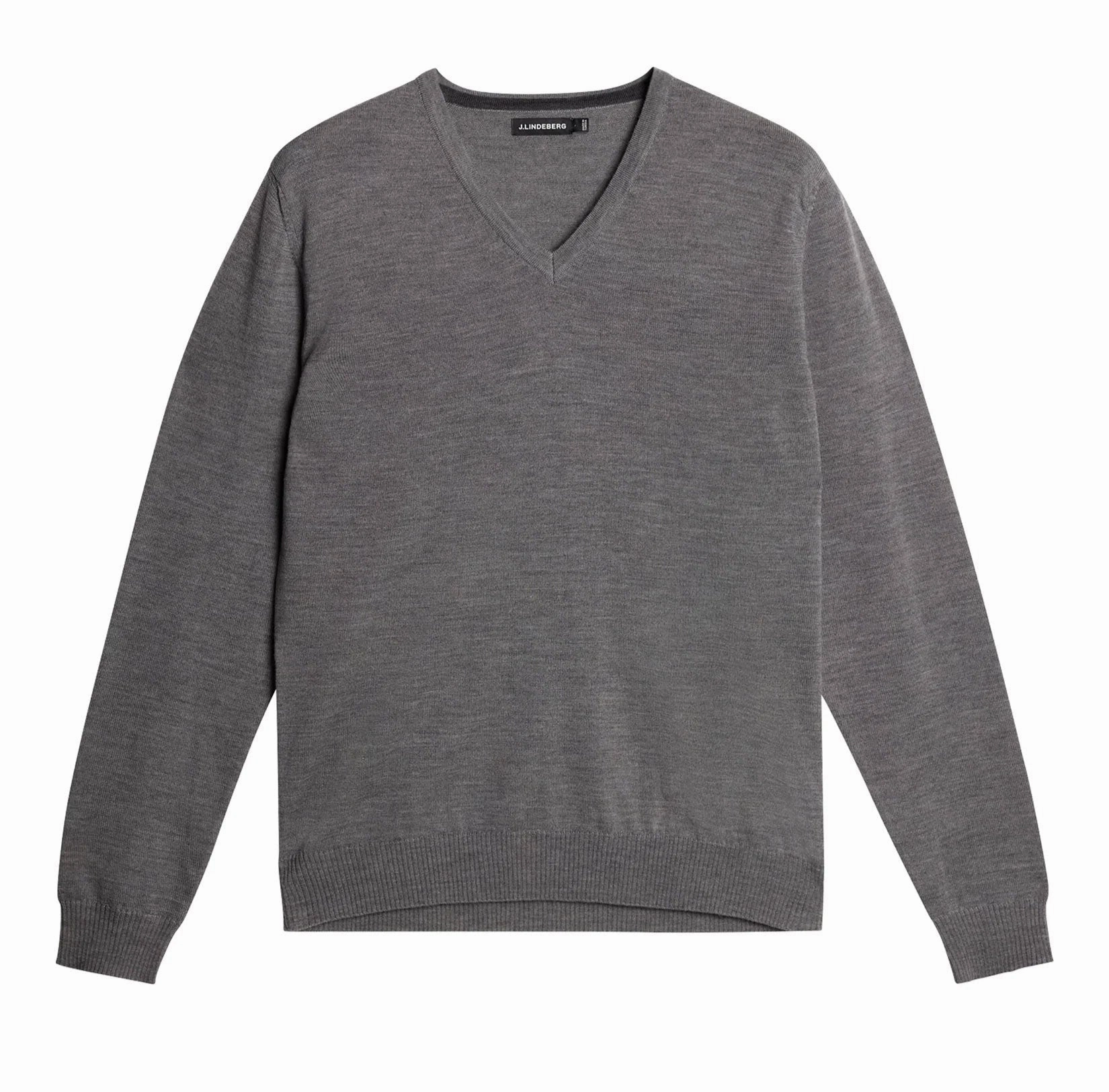 J.Lindeberg Lymann Mens V-Neck Fine Merino Sweater - GREY MELANGE J.Lindeberg men's golf clothing