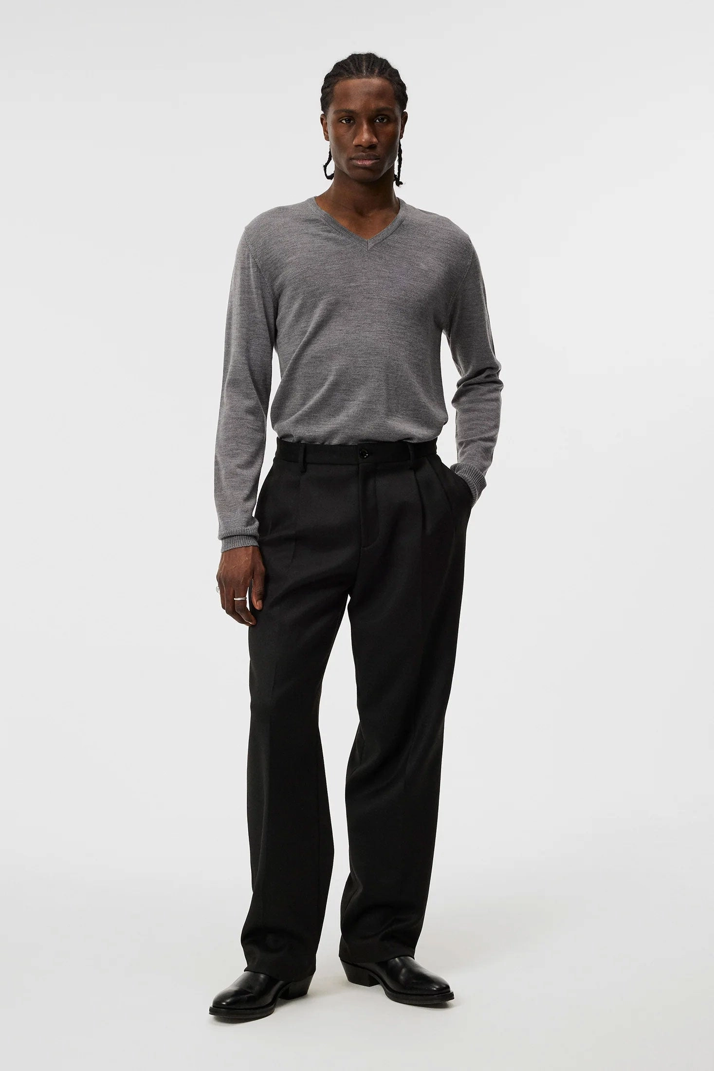 J.Lindeberg Lymann Mens V-Neck Fine Merino Sweater - GREY MELANGE J.Lindeberg Men's Apparel
