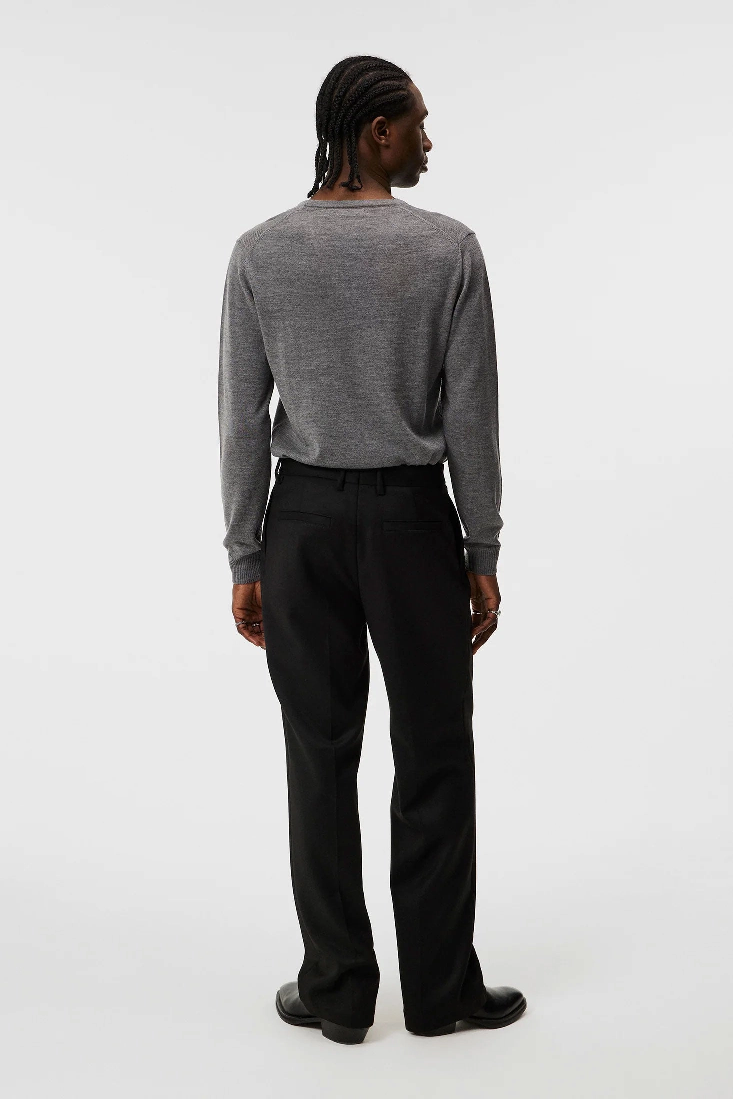 J.Lindeberg Lymann Mens V-Neck Fine Merino Sweater - GREY MELANGE J.Lindeberg Men's Apparel