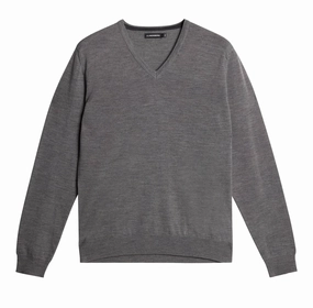 J.Lindeberg Lymann Mens V-Neck Fine Merino Sweater - GREY MELANGE J.Lindeberg men's golf clothing