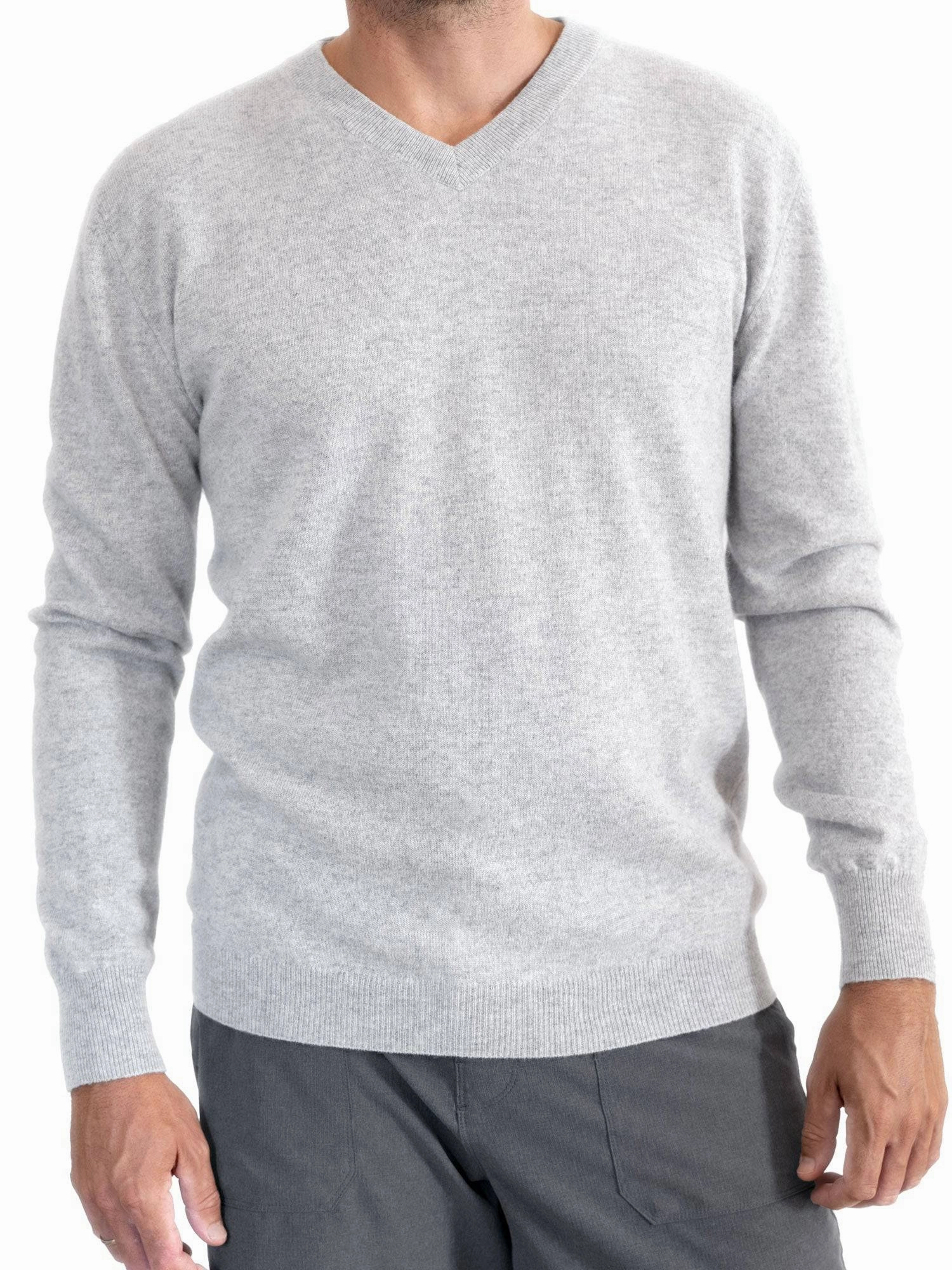 J.Lindeberg Lymann Mens V-Neck Fine Merino Sweater - LIGHT GREY MELANGE J.Lindeberg Men's Apparel