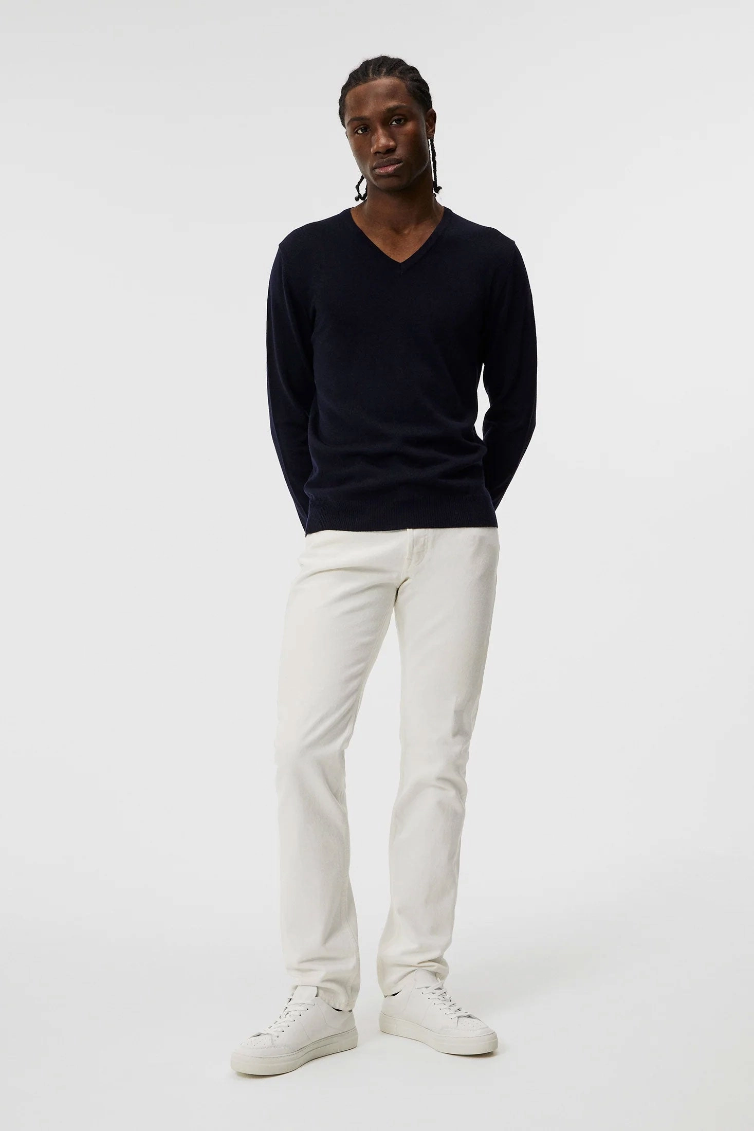 J.Lindeberg Lymann Mens V-Neck Fine Merino Sweater- NAVY J.Lindeberg Men's Apparel