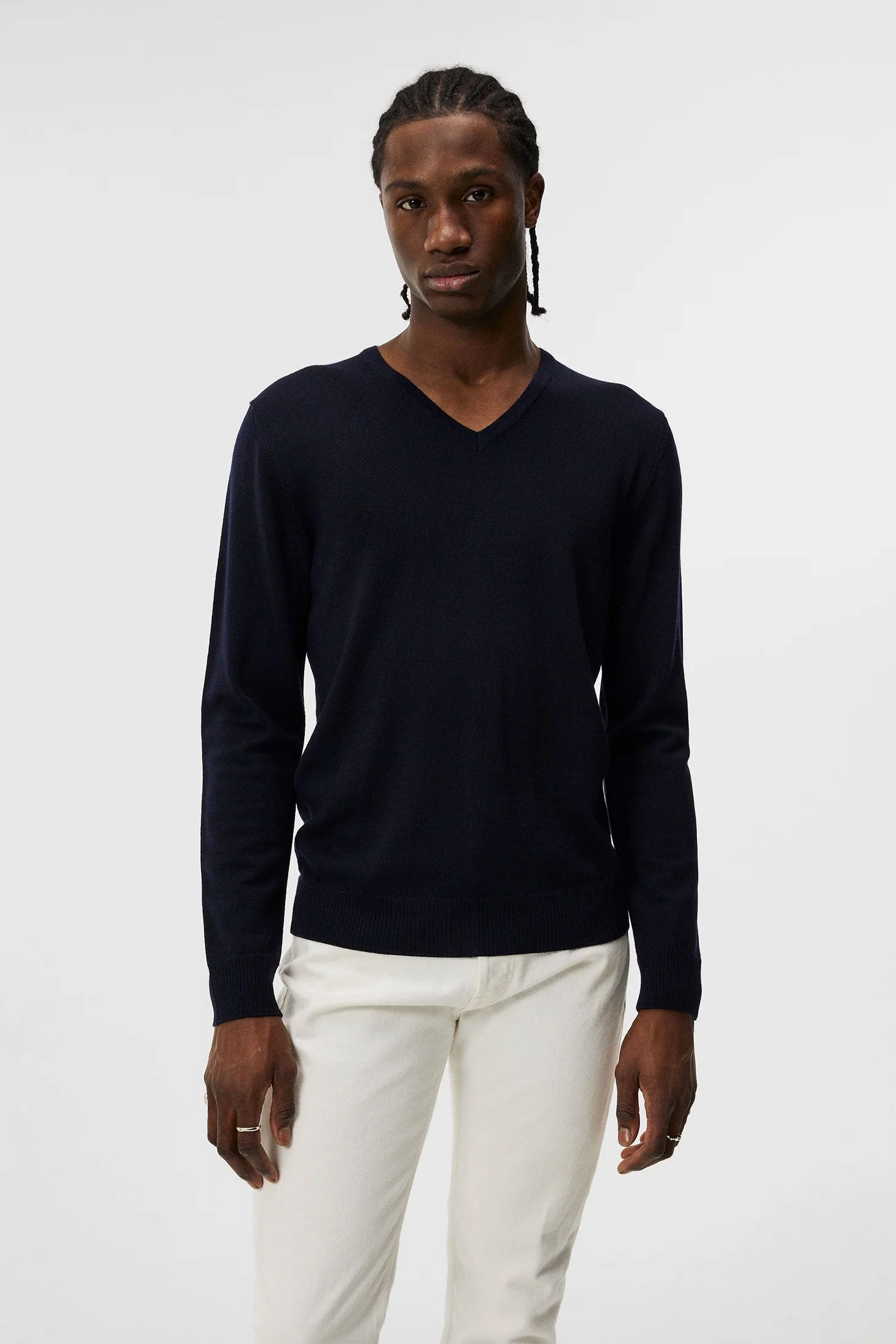 J.Lindeberg Lymann Mens V-Neck Fine Merino Sweater- NAVY J.Lindeberg Men's Apparel