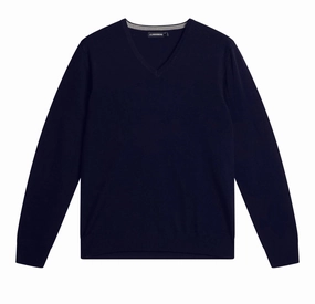 J.Lindeberg Lymann Mens V-Neck Fine Merino Sweater- NAVY J.Lindeberg men's golf clothing
