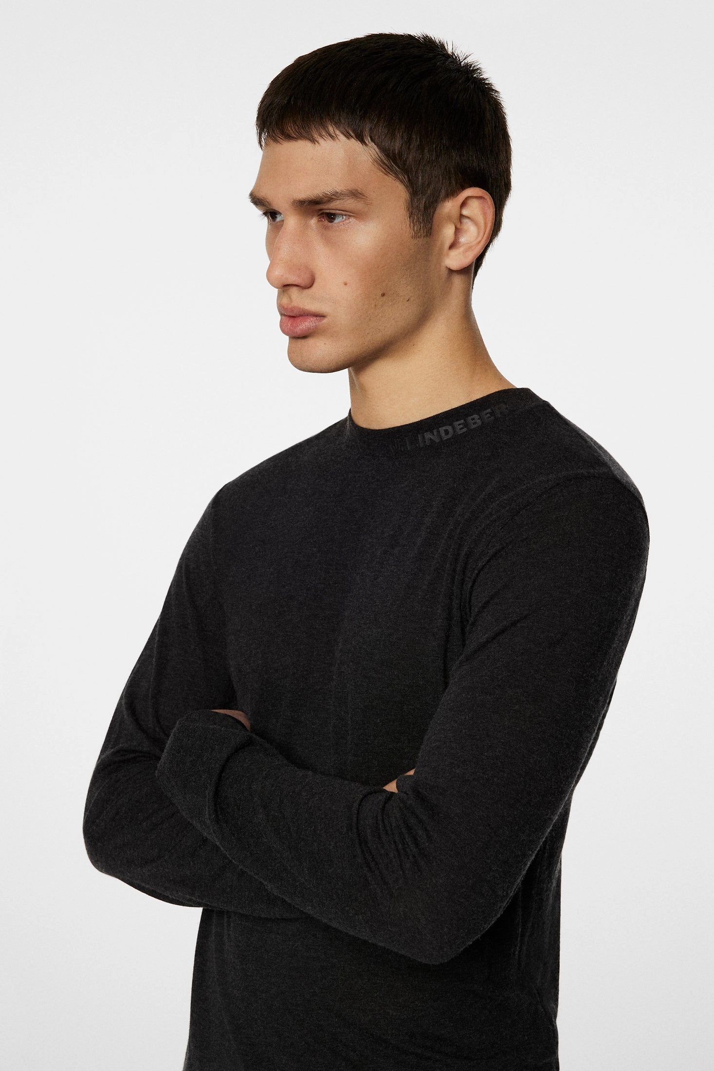 J.Lindeberg Men'sArnie Long Sleeve T-shirt - DARK GREY MELANGE J.Lindeberg Men's Apparel
