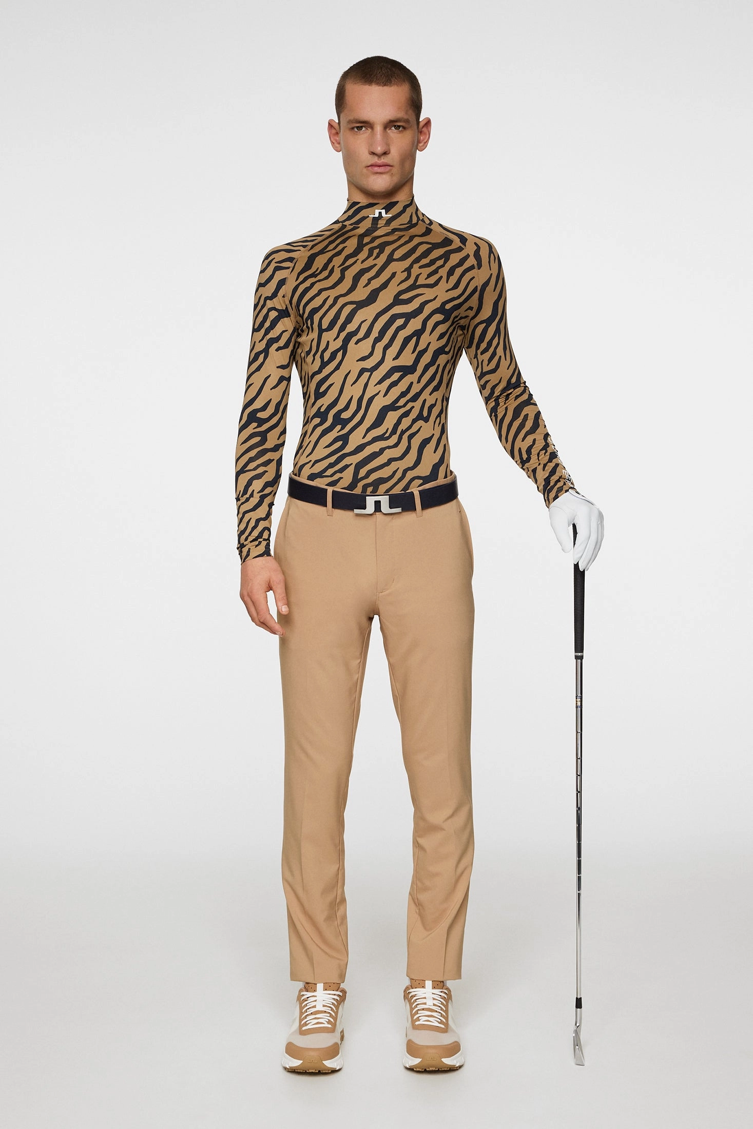 J.Lindeberg Mens Aello Soft Compression Print Base Layer - TOUR TIGER BROWN J.Lindeberg Men's Apparel