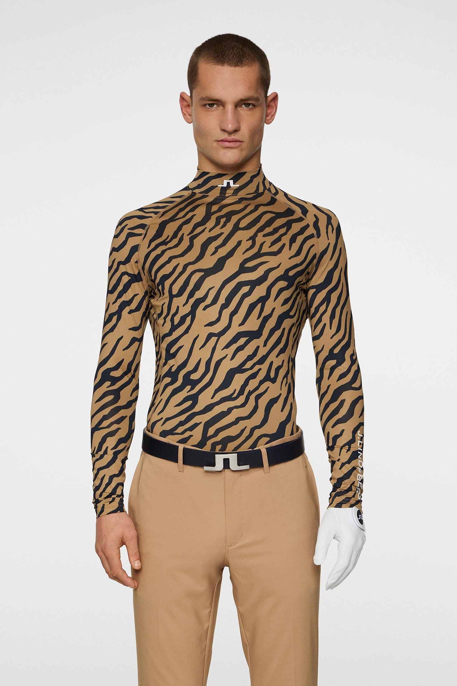 J.Lindeberg Mens Aello Soft Compression Print Base Layer - TOUR TIGER BROWN J.Lindeberg Men's Apparel