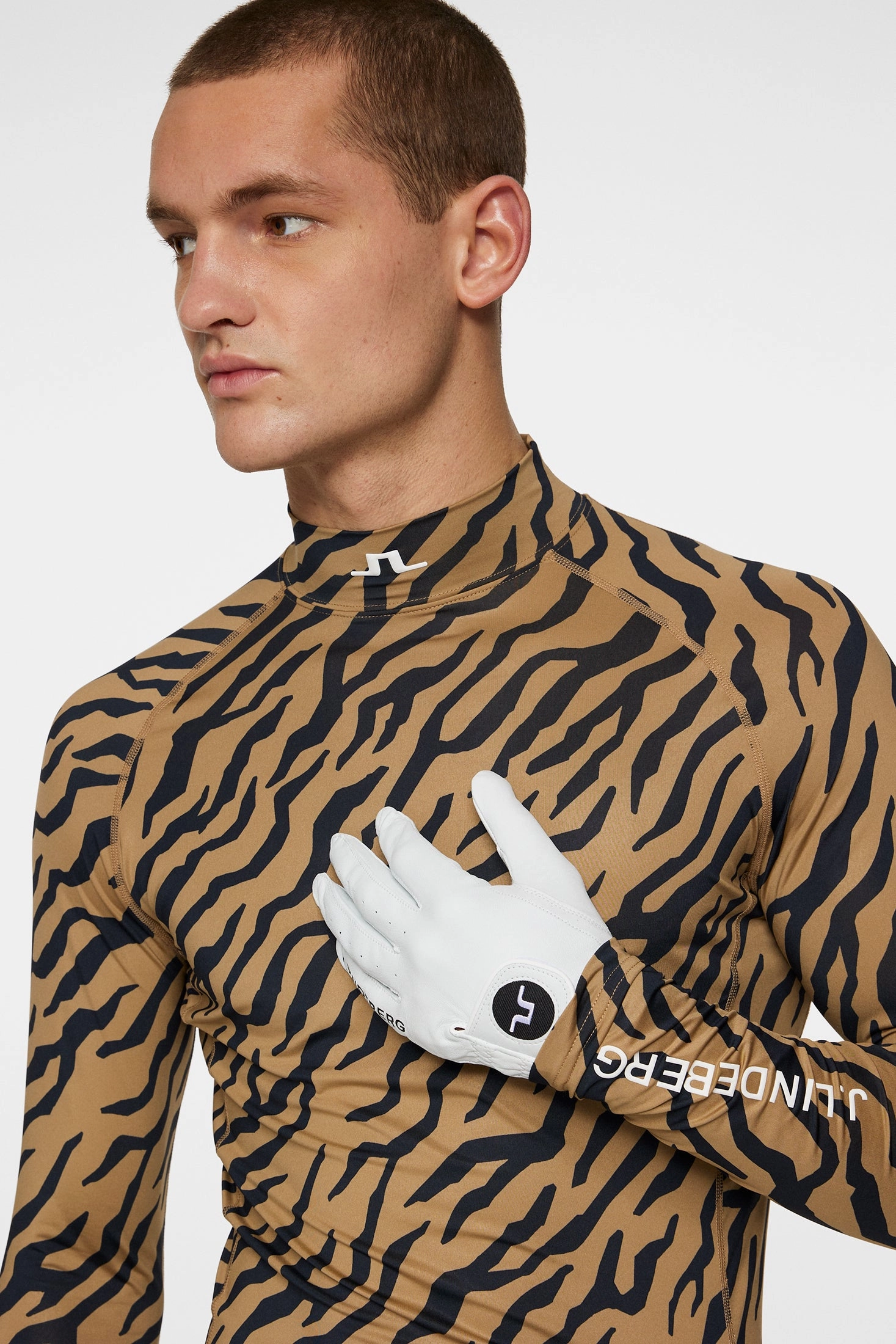 J.Lindeberg Mens Aello Soft Compression Print Base Layer - TOUR TIGER BROWN J.Lindeberg Men's Apparel
