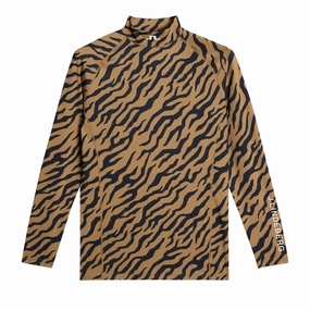 J.Lindeberg Mens Aello Soft Compression Print Base Layer - TOUR TIGER BROWN J.Lindeberg men's golf clothing