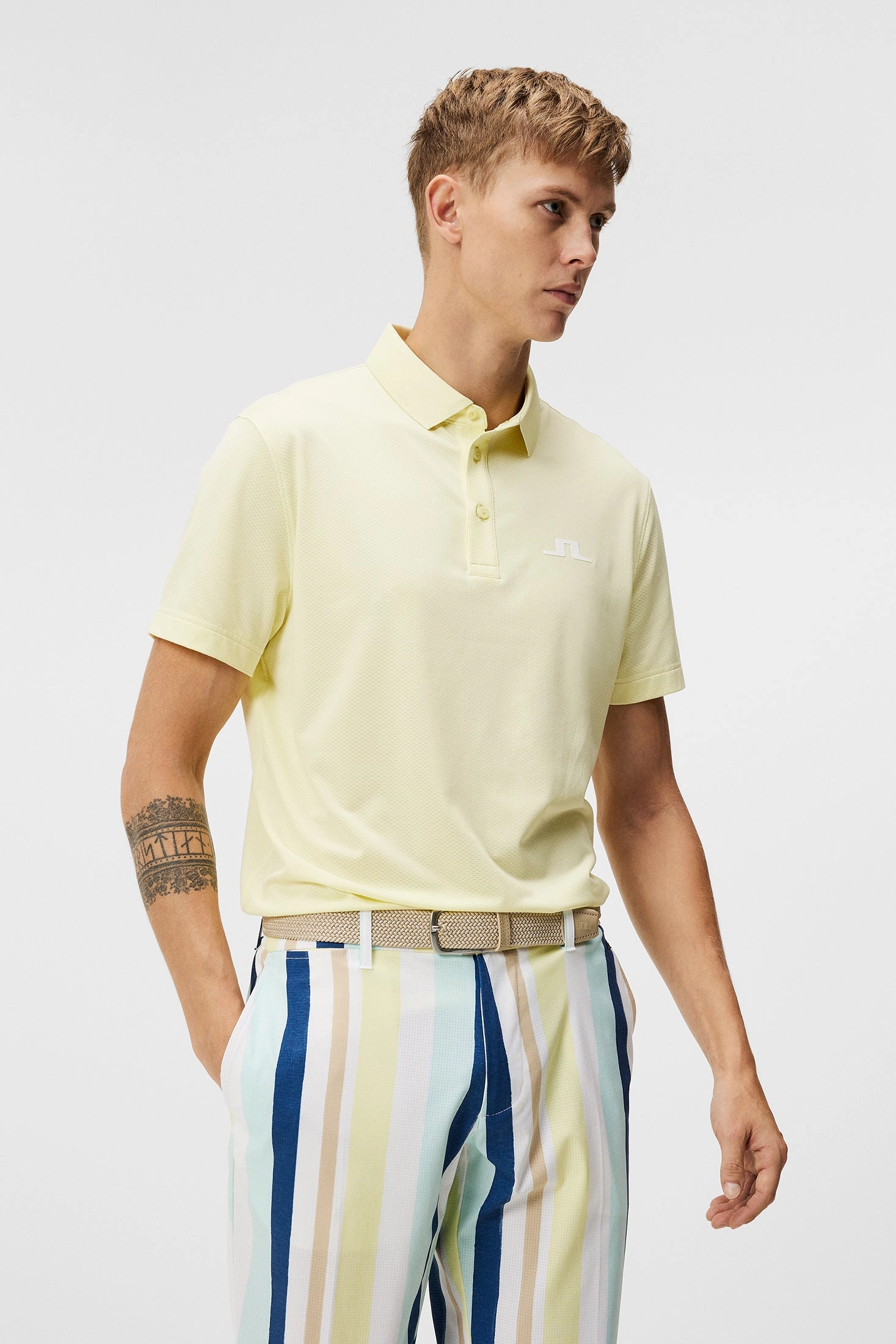 J.Lindeberg Mens Bridge Regular Fit Polo - WAX YELLOW J.Lindeberg men's golf clothing