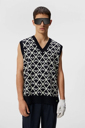 J.Lindeberg Mens Elian Knitted Vest - GEO JL NAVY J.Lindeberg men's golf clothing