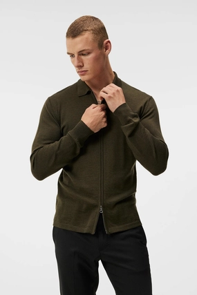 J.Lindeberg Mens Nyle Merino Zip Cardigan - FOREST GREEN J.Lindeberg men's golf clothing