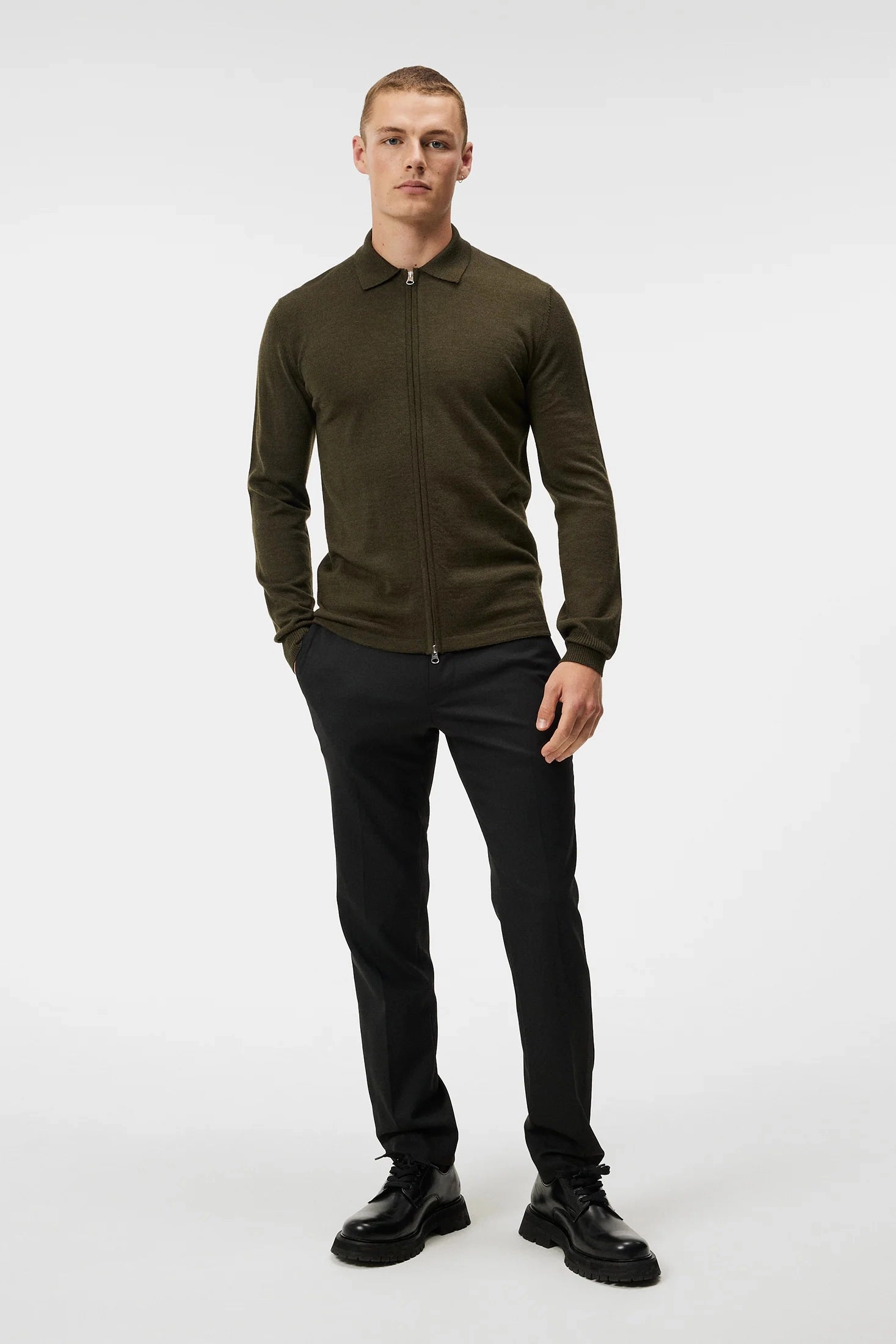 J.Lindeberg Mens Nyle Merino Zip Cardigan - FOREST GREEN J.Lindeberg Men's Apparel