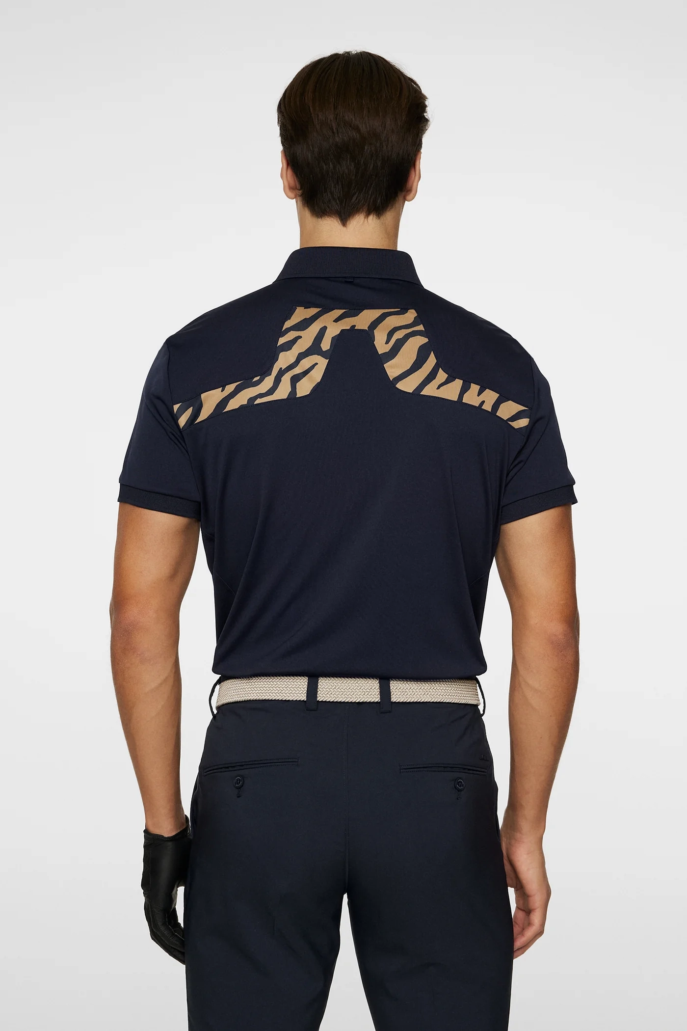 J.Lindeberg Mens Reg Fit KV Print Polo - TOUR NAVY /TIGER BROWN J.Lindeberg Men's Apparel