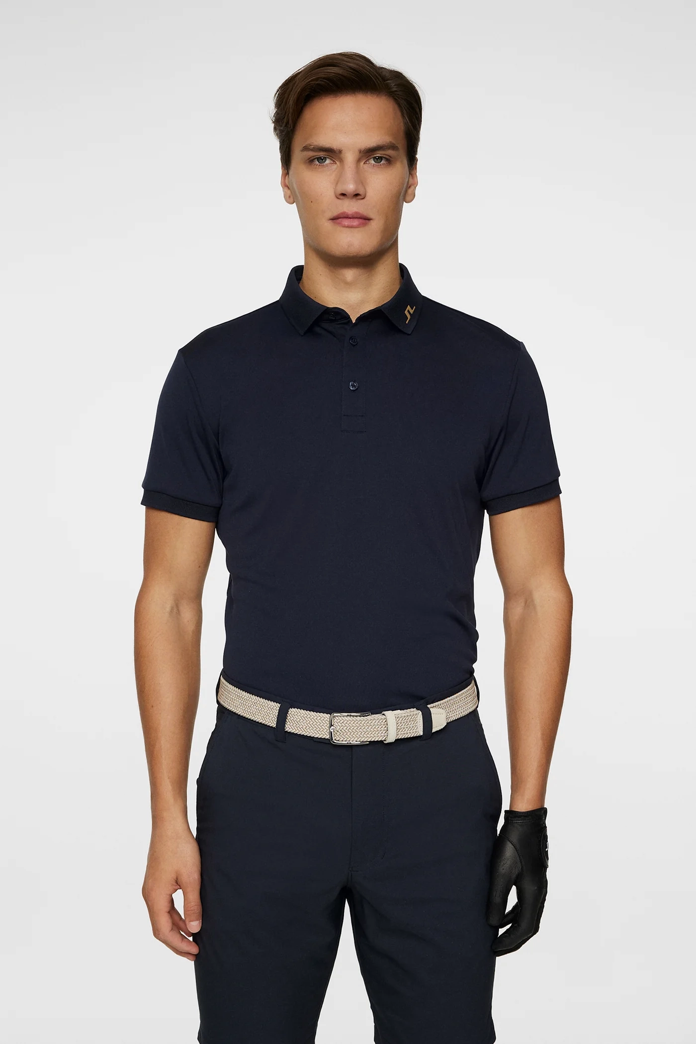 J.Lindeberg Mens Reg Fit KV Print Polo - TOUR NAVY /TIGER BROWN J.Lindeberg Men's Apparel