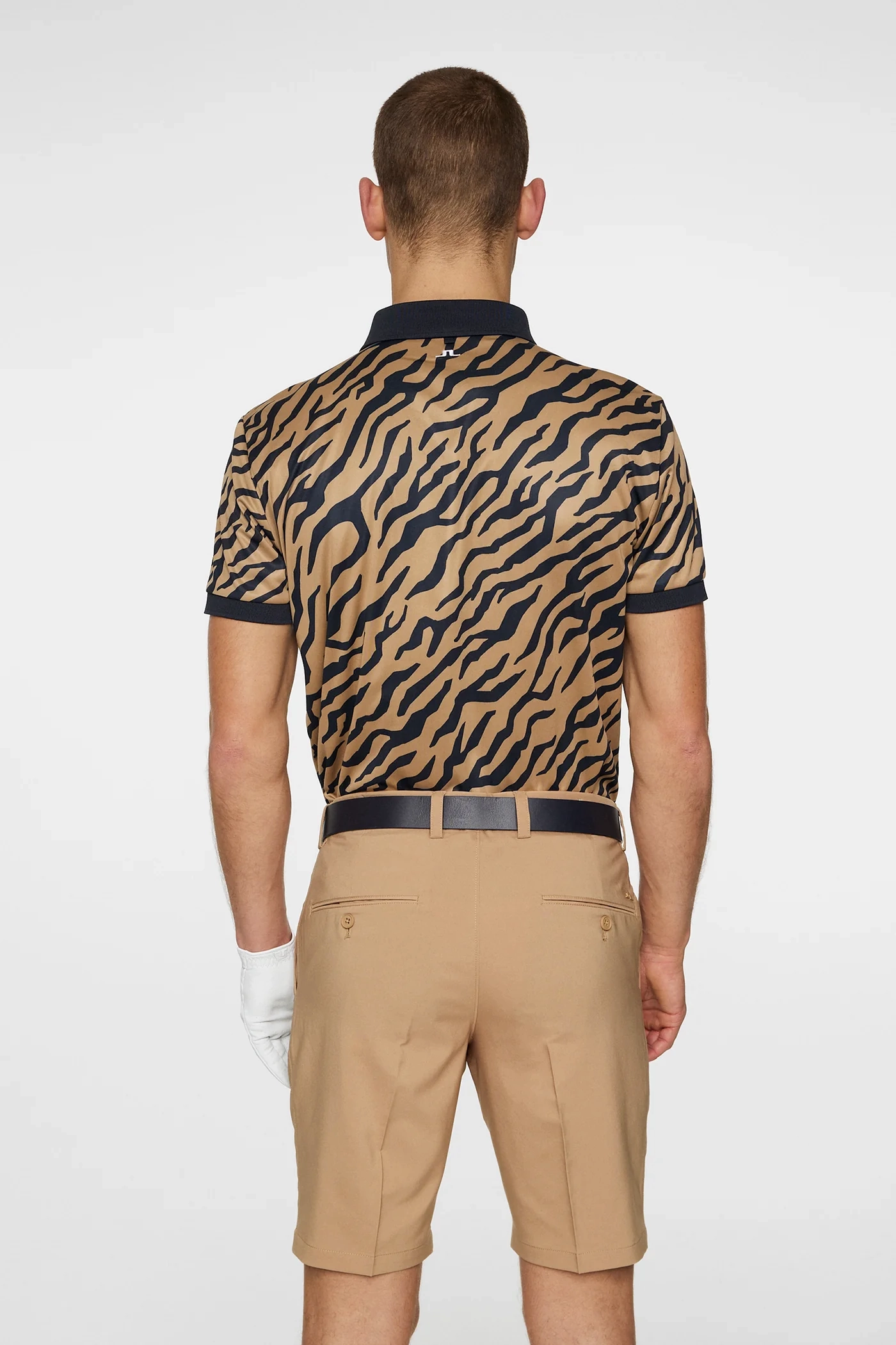 J.Lindeberg Mens Reg Fit TOUR TECH PRINT Polo - TOUR TIGER BROWN J.Lindeberg Men's Apparel