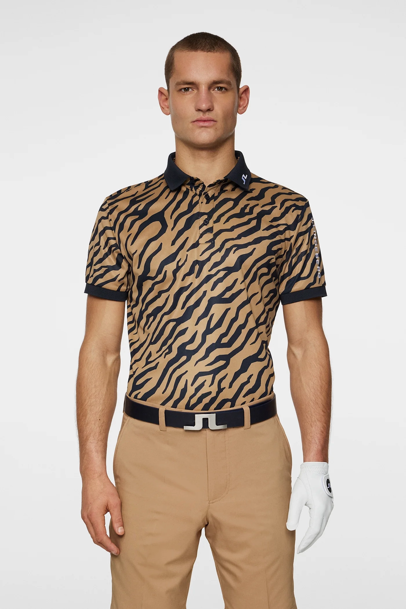 J.Lindeberg Mens Reg Fit TOUR TECH PRINT Polo - TOUR TIGER BROWN J.Lindeberg Men's Apparel